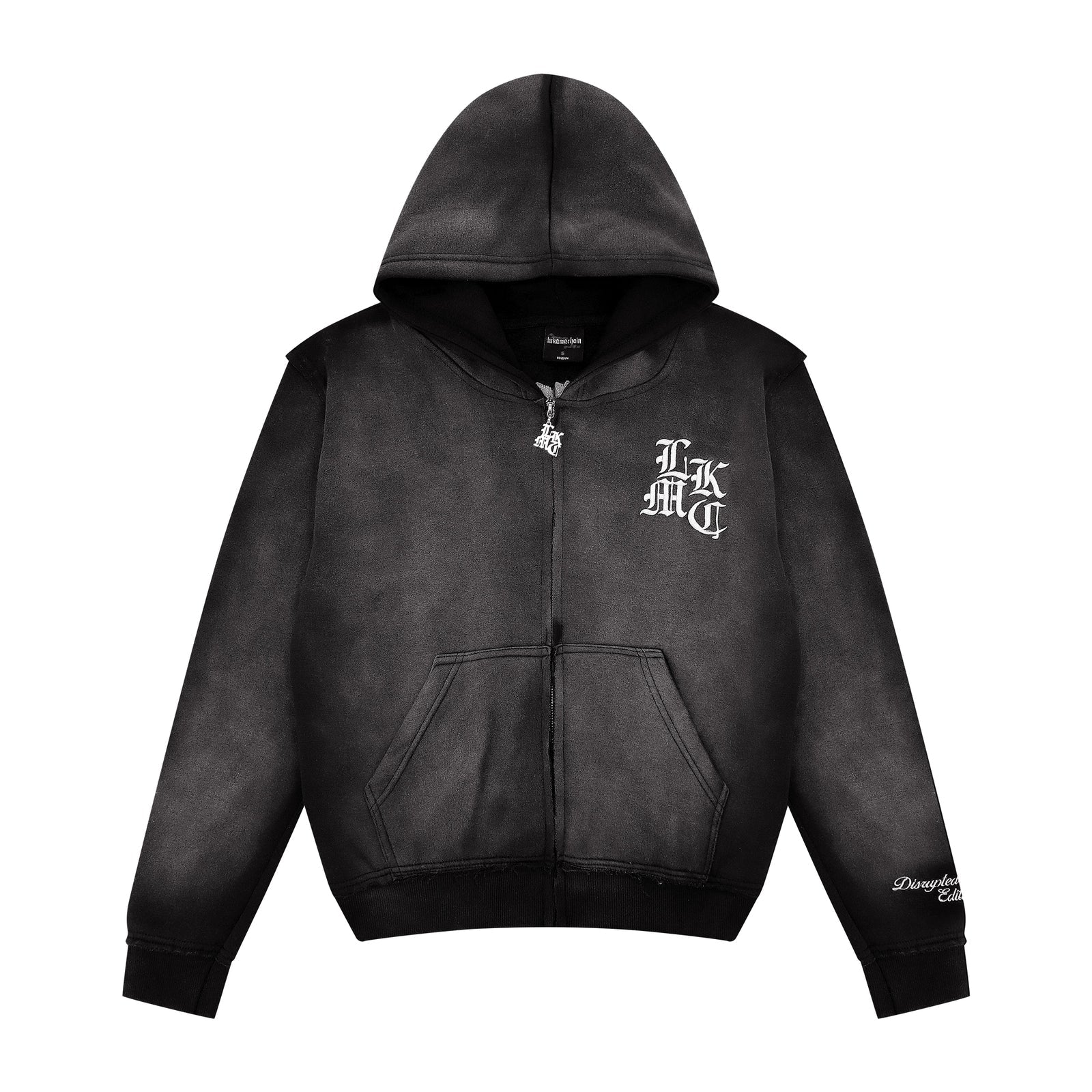LUKAMACHAIN Distressed Zip Hoodie Dark Grey