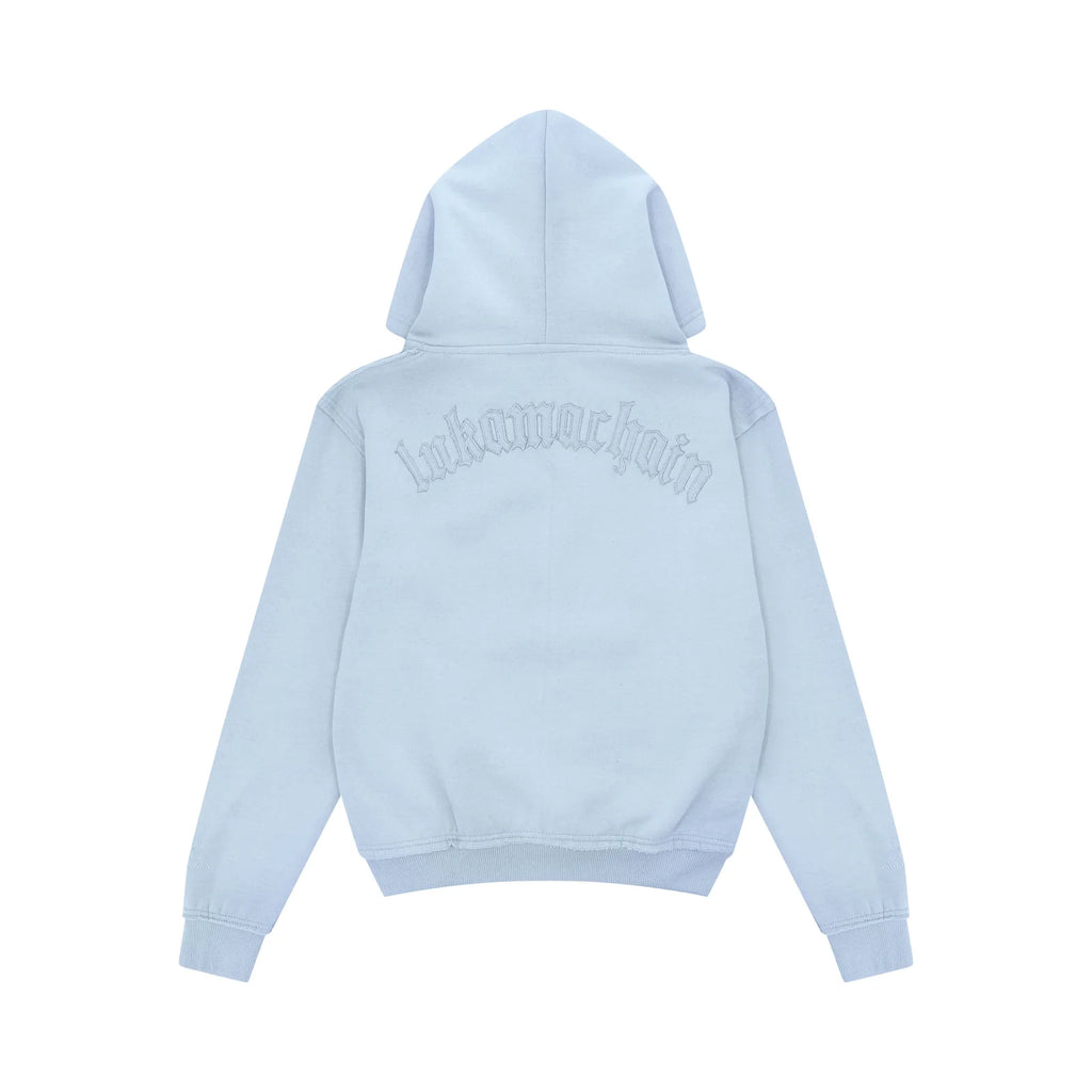 LUKAMACHAIN  Distressed Zip Hoodie Baby Blue