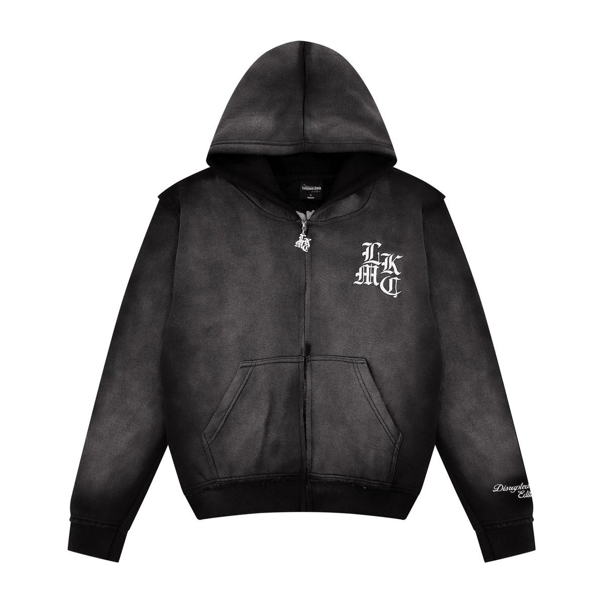 LUKAMACHAIN ​​Distressed Zip Hoodie Dark Grey 