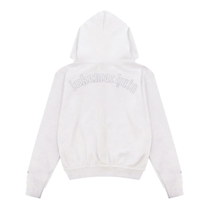 LUKAMACHAIN ​​Distressed Zip Hoodie White
