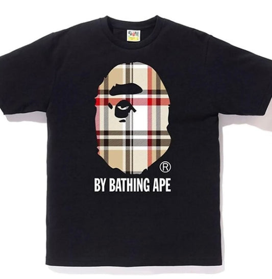 BAPE A Bathing Ape Check by Bathing Tee Black/Beige