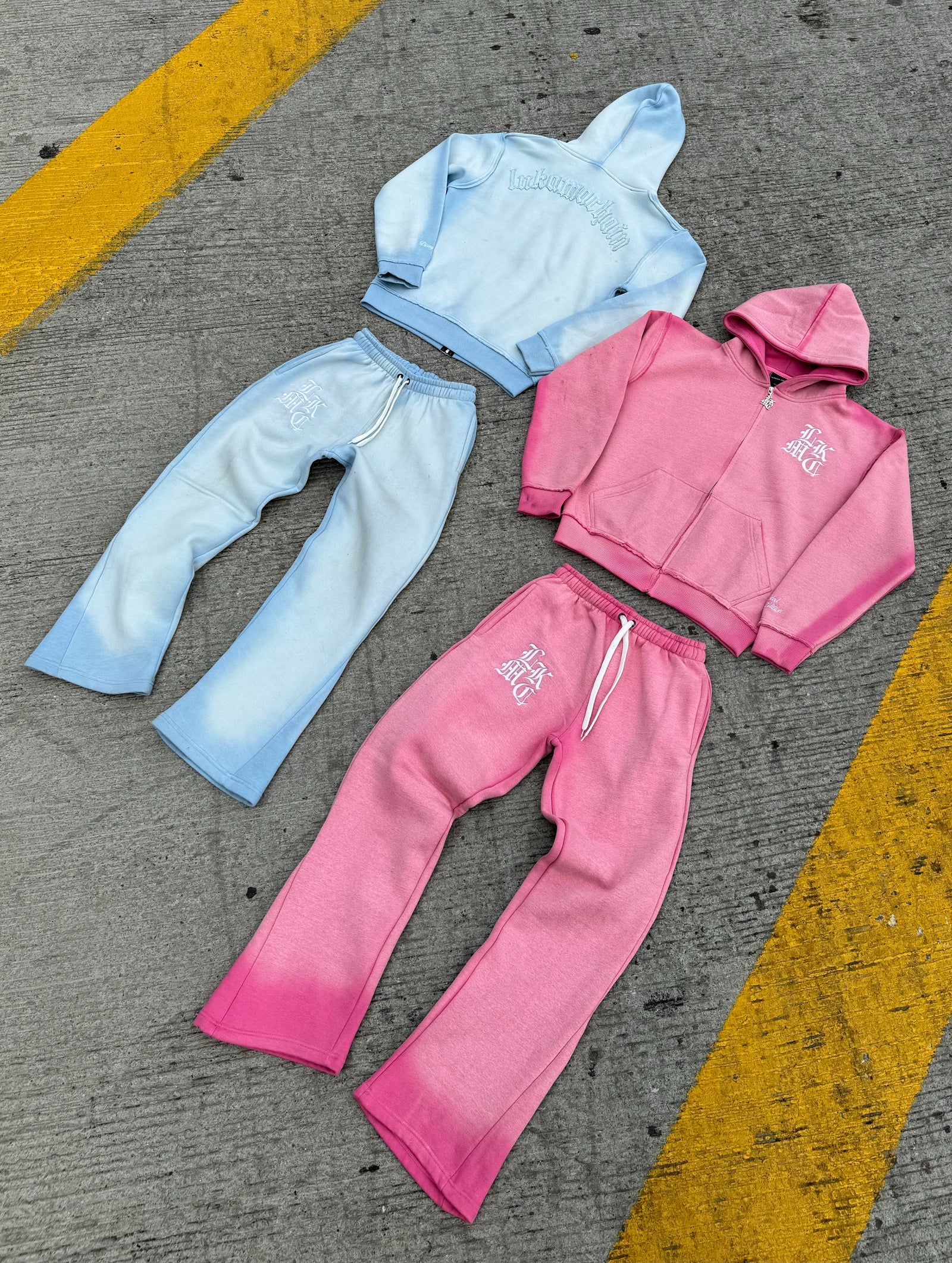 LUKAMACHAIN ​​Distressed Zip Hoodie Baby Blue